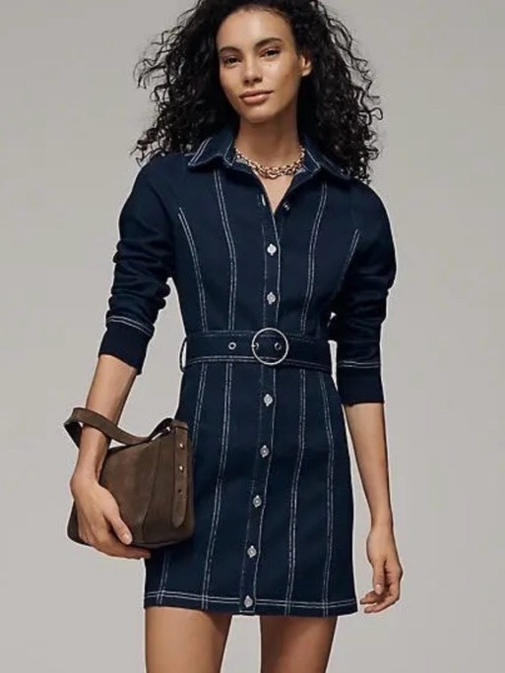 Anthropologie Pilcro Denim Long-Sleeve Mini Shirtdress XL NWT